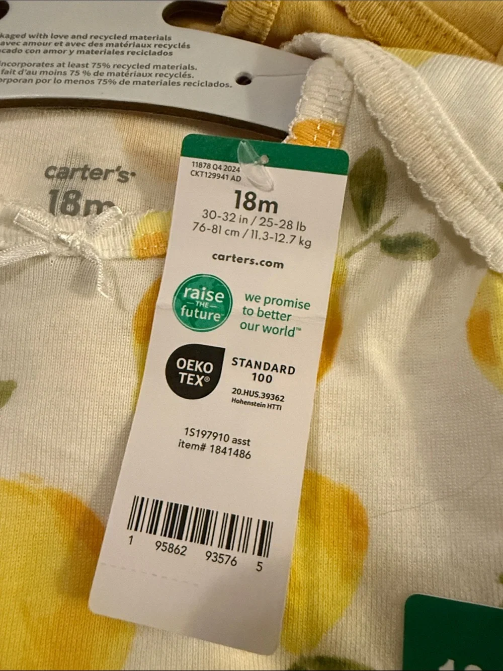 Carter's White Baby Onesie with Yellow Lemon Print